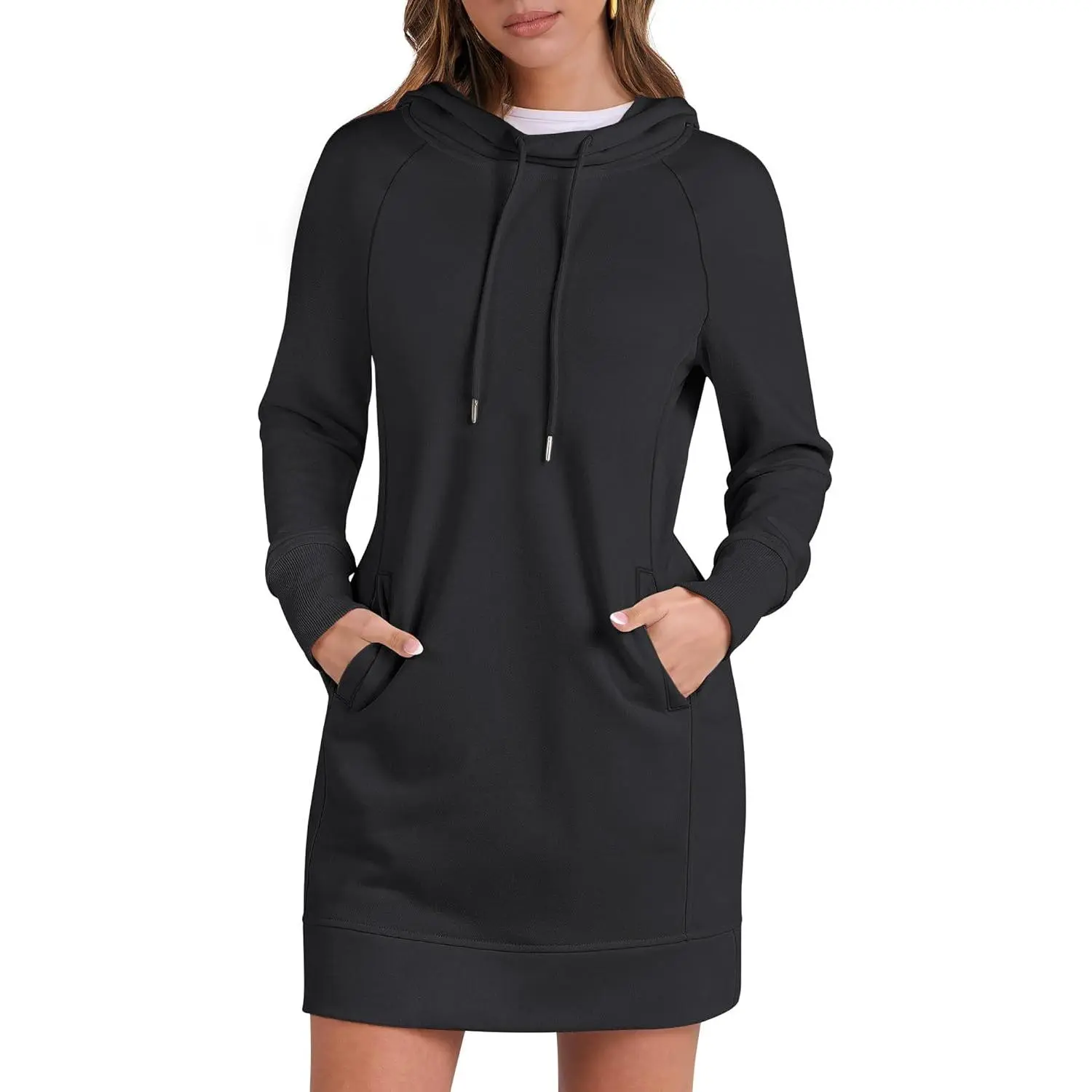 ANRABESS Womens Sweatshirt Dress Long Sleeve Hoodies Mini Dress Soft Fleece Casual Hoodie with Pockets 2026 Fall Clothing