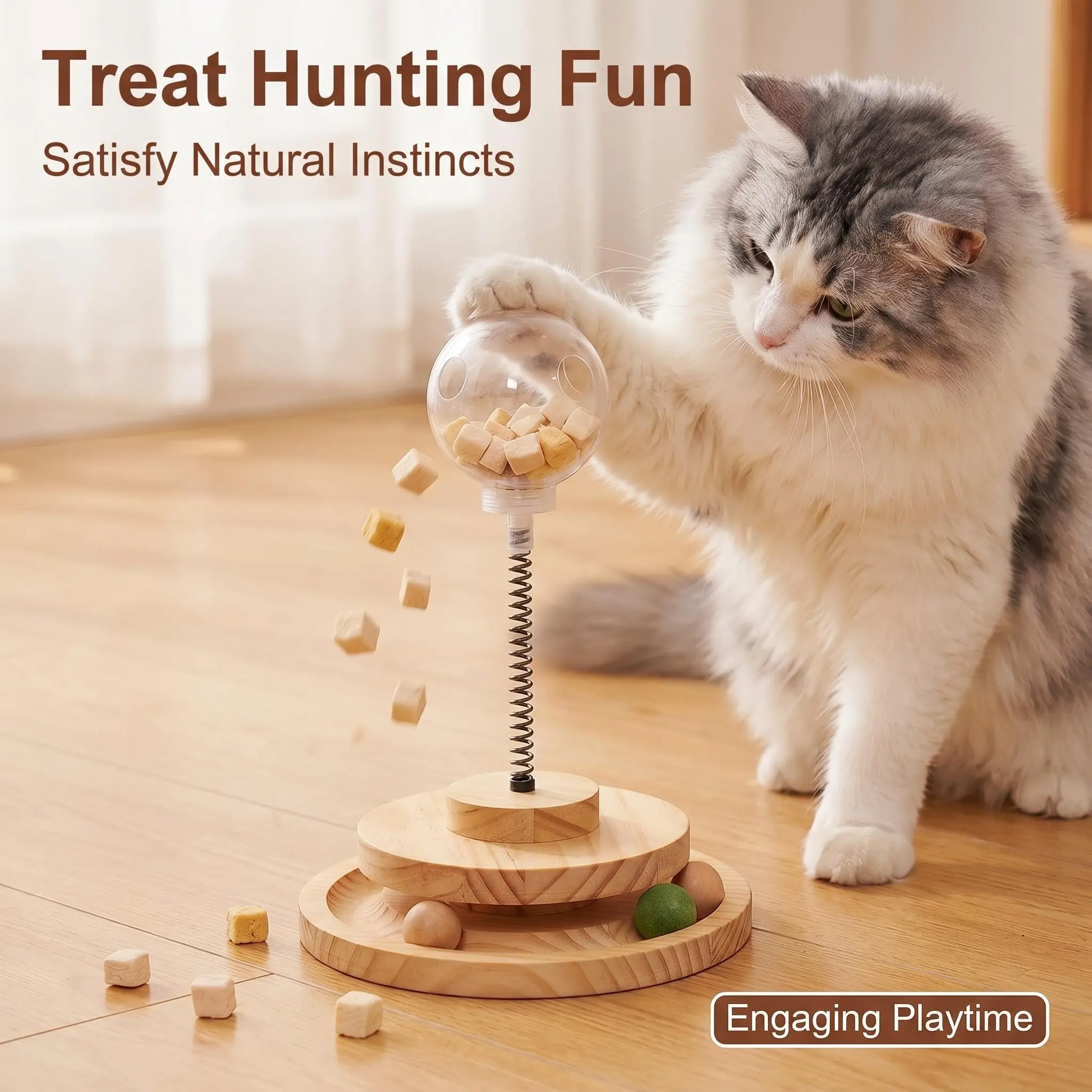 Interactive Cat Treat Dispenser Toy, Puzzle Feeder Ball Track for Indoor Cats, Slow Eating Training Toy, Cat Enrichment Toy for Boredom Relief