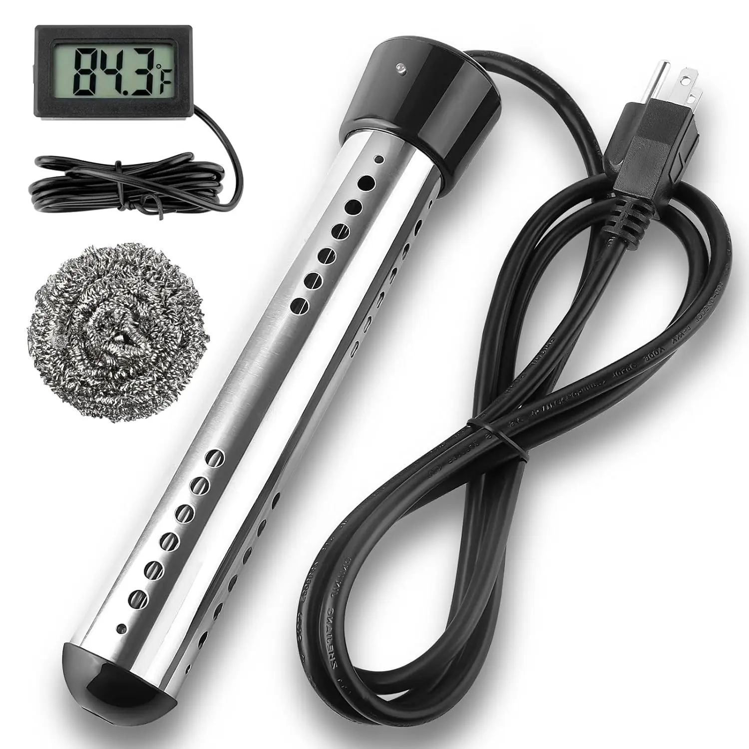 2000W Immersion Water Heater, Portable Water Heater Electric with 304 S S Guard & LCD Thermometer, Submersible Bucket Heater Heat 5 Gallons of Water in Minutes for Home Bathtub Basin