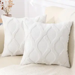 Summer Throw Pillow Covers 18x18 Inch Set of 2, Soft Plush Faux Fur Wool Cream White Accent Couch Pillow Covers for Modern Farmhouse Bed Sofa Living Room