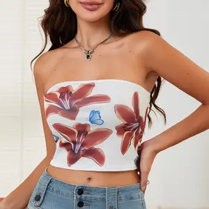 Women´s Summer Fitted Tube Tops Sleeveless Off Shoulder Floral Print Going Out Tops