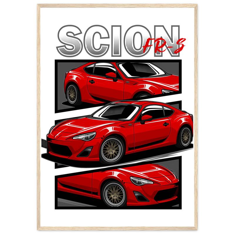 Scion Frs Jdm Car Poster - Beautiful Akame Ga Kill Mazda Rx-7 Turbo II FC3S Retrowave Artwork for Home Decor - Durable Pine Wood Frame & Heavyweight Matte Paper Print