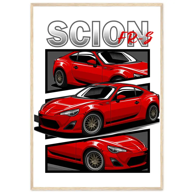 Scion Frs Jdm Car Poster - Beautiful Akame Ga Kill Mazda Rx-7 Turbo II FC3S Retrowave Artwork for Home Decor - Durable Pine Wood Frame & Heavyweight Matte Paper Print