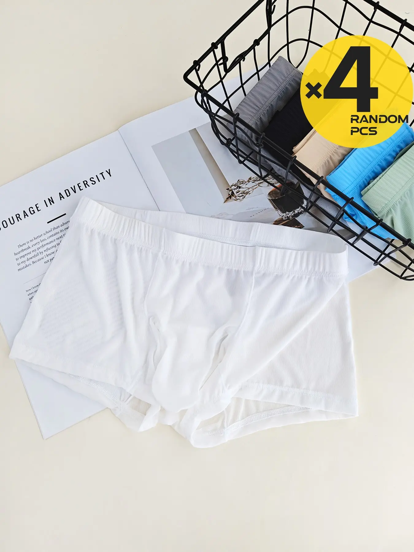 Random colors 2, 3, 4-piece set men's ice silk elephant nose style large pouch high-end solid color four-cornered underwear, flat bottomed underwear, thin style summer new product, cool and light style underwear, men's Boxer Shorts