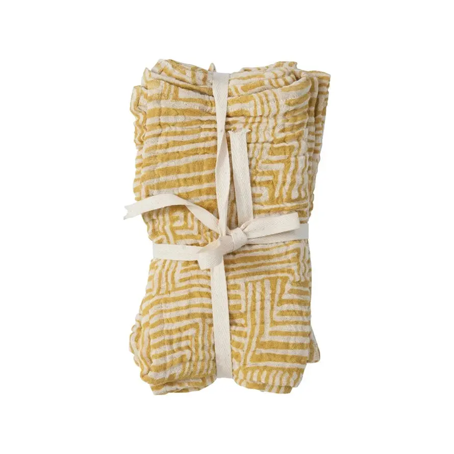 Cotton Square Napkins with Kuba Cloth Pattern - Breathable Kitchen Tableware for Table Setting Decor
