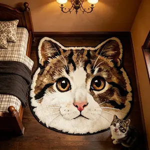 Irregular Shape Cute Tiger Stripe Cat Carpet, Modern Fashion Artistic Washable Plush Rug, Home Decor for Living Room Bedroom Sofa Table