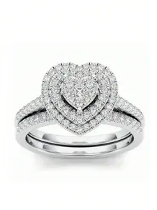 2 Pcs/Set Classical Cubic Zirconia Heart Ring Wedding Promise Rings Bridal Engagement Ring For Women For Wedding Engagement Anniversary Party Band Jewelry Valentine's Day Gift