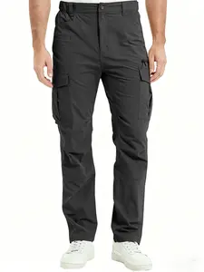 Men's Sports Style Polyester Jogging Pants, Solid Color, Slight Stretch, Fitted Design with Pockets for Casual Streetwear