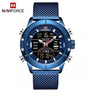 Naviforce Men's Blue Dual Display Watch with Stainless Steel Band and Date Function