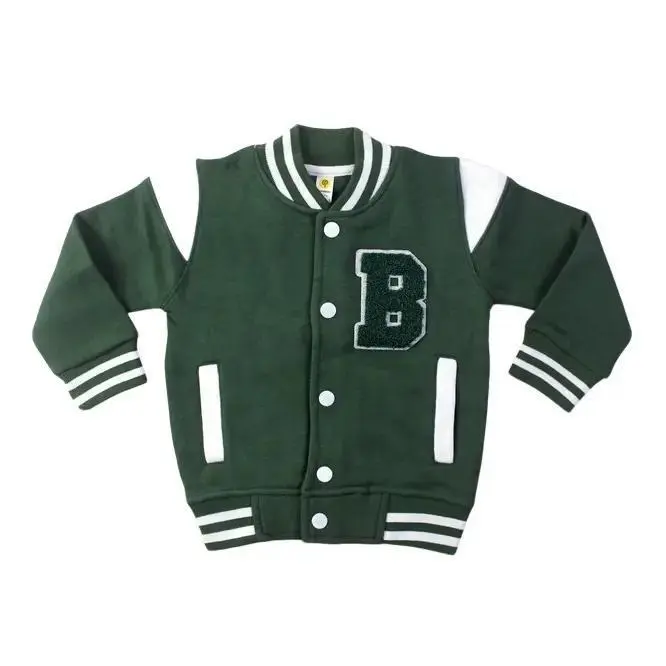 The Zee Apparel, Green Varsity Jacket for Boys 1-12 Years Old Super Soft Fabric Warm Fleece Lining 2 Pockets Ideal for Everyday Wear