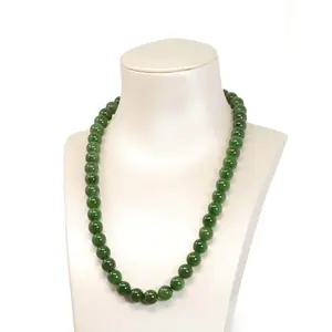 Baikalla Genuine Green Nephrite Jade Round Beads Necklace ( 8mm & 9.5mm)