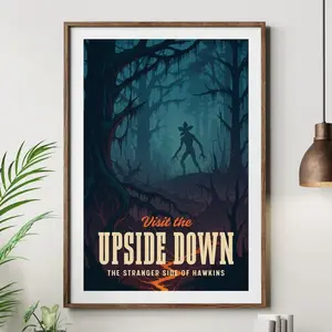 Stranger Things Upside Down Poster No Framed, Vintage Retro Travel Print