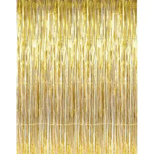 3.2 ft x 9.8 ft Metallic Tinsel Foil Fringe Curtains,Party Streamer Backdrop for Birthday,Graduation Decorations and New Year Eve (2 Pcs,Gold)
