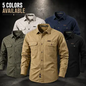 Men’s 100% Cotton Oxford Work Shirt - Menswear Collared Longsleeves Top, Long Sleeve Button-Down Casual Utility Shirt with Chest Pockets, 5 Colors Available