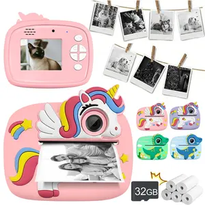 Portable Unicorn Instant Print Camera, Digital Camera, 2.4-Inch IPS Screen, 48mp Dual Lens, Handheld, Gifts for Kids 4-12, Includes Printing Paper