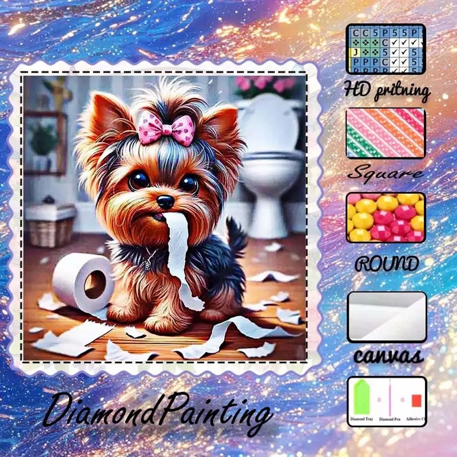 DIY 5D velvet diamond painting kit, DIY Kits, AB diamonds, fairy dust diamonds, crystal diamonds, puppy, rolling paper, cute diamond embroidery, special craft diamond art set, wall decor, Handmade Gifts, gift for family, loved ones, and friends.