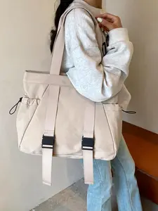 Women's Solid Color Tote Bag, Large Capacity Shoulder Bag for Daily Used, Casual Trendy Versatile High-quality Daily Commuting Bag, Girl Fashionable Shopping Bag