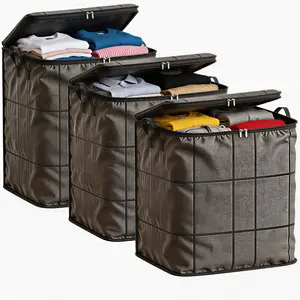 PrimPick 3 Pack Large Clothes Storage Bags, Clothes Storage Box, Closet Organizers Storage Containers, Durable Storage Organizer, Collapsible Storage Bins with Reinforced Handles, Sturdy Zippers, for Clothing, Blanket, Comforters