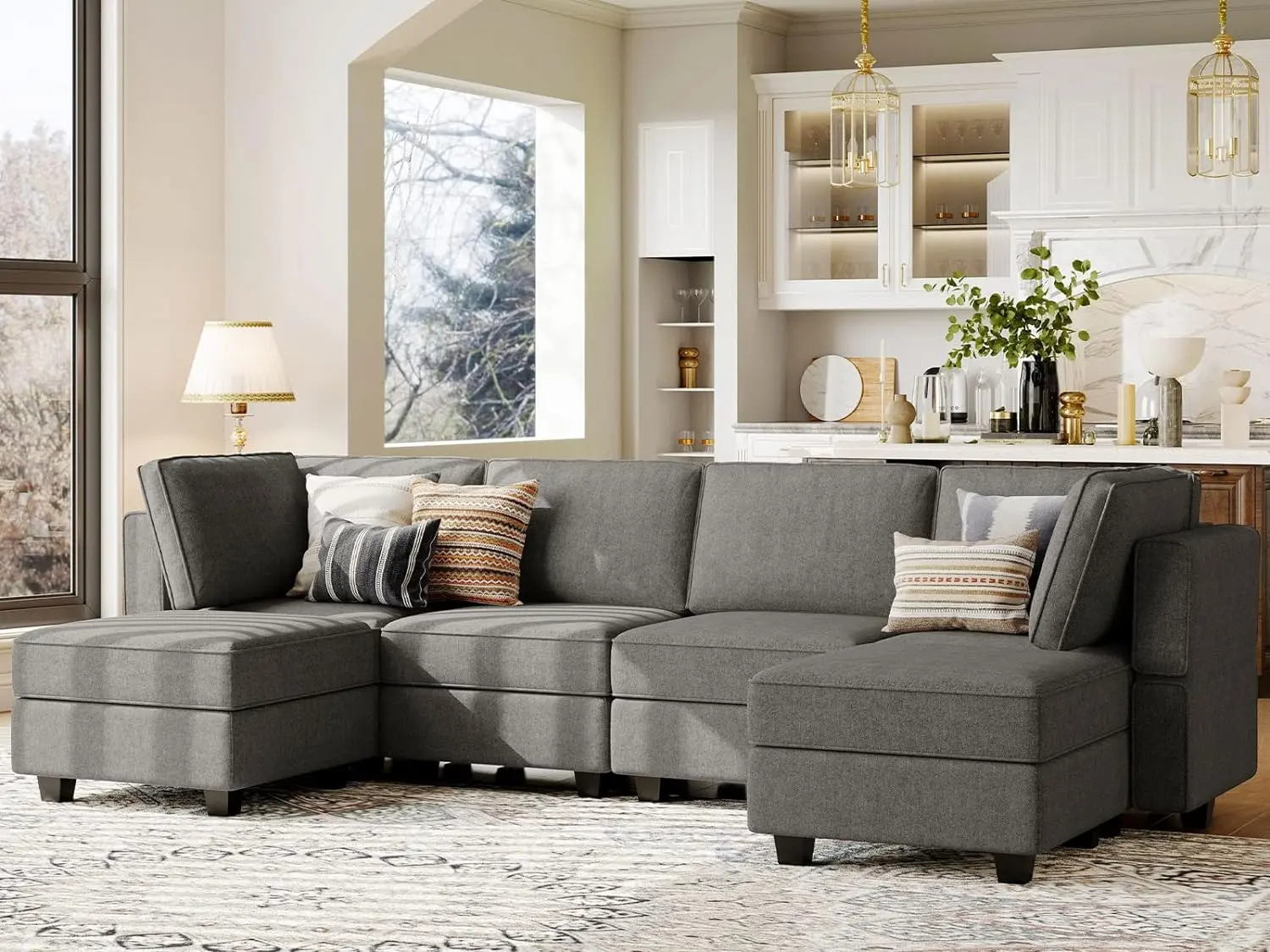[Summervibes]Belffin U Shaped Sofa Modular Couch Reversible Storage Ottoman 6 Seater Sofa Large Couches U Shape Couch