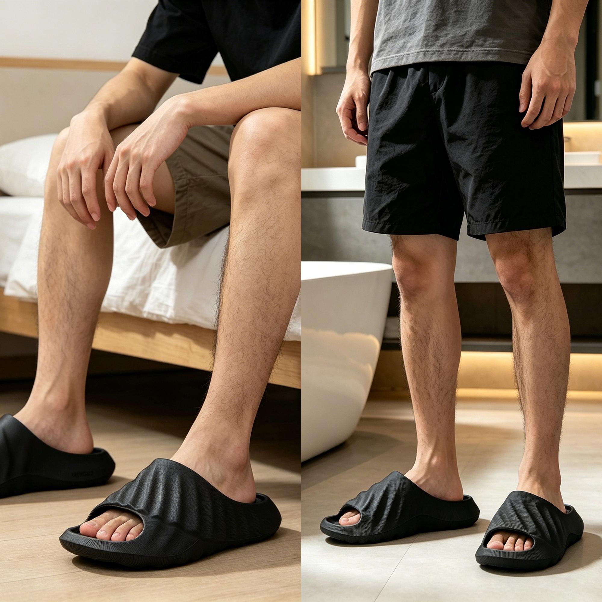 Men’s Thick-Sole Cloud Cushion Recovery Slides Non-Slip Massage Footbed Slippers for Indoor, Outdoor Gym Use