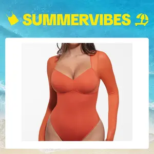 FeelinGirl #Livestream Women's Mesh Bodysuit Fitted Chic Basic Medium Length Long Sleeve Top Comfortable Underwear for Fall Spring Winter Green Minimalist Fabric #Summervibes