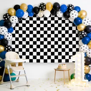 HVEST Retro Checkered Tapestry Black and White Plaid Grid Pattern Tapestry for Bedroom Living Room Black and White Checkered Backdrop Birthday Party Decor, 40L x 60W Inches