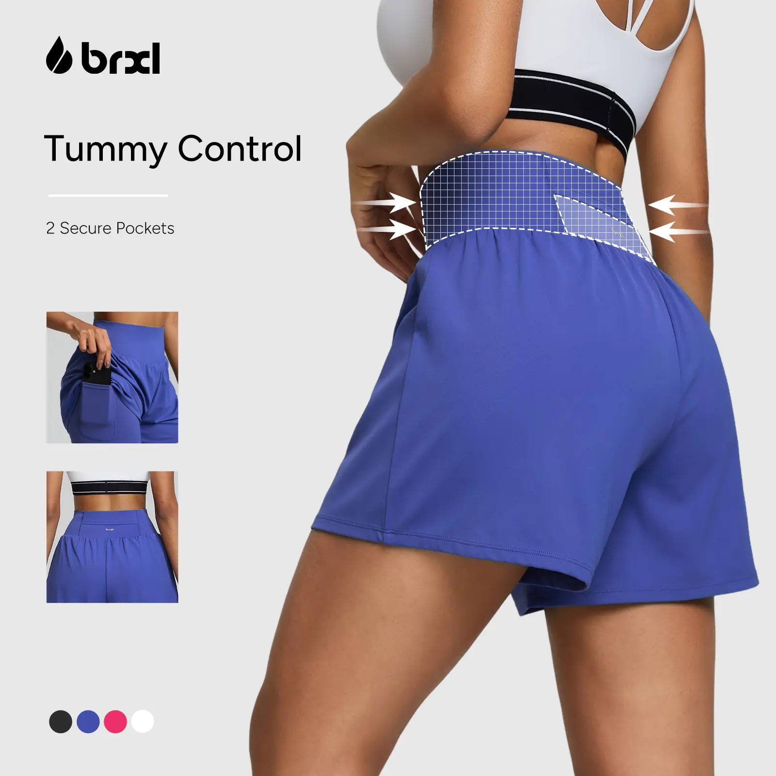 BRXL Women's 2-in-1 3.5" High Waisted Sports Shorts, Female Lightweight Quick Dry Athletic Shorts with Pockets for Running, Tennis