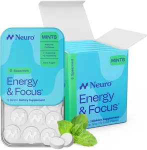Neuro Spearmint Energy & Focus Mints (72 Pieces) - Sugar Free with Natural Caffeine, L-theanine, Vitamin B12 & Vitamin B6