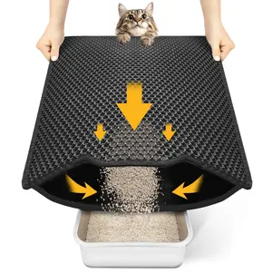 Cat Litter Mat Compact Size 21.6"x14.6" for Small Spaces, Upgrade Waterproof Leakproof Back Layer, Honeycomb Trapping Mat, Washable, Easy to Clean, Scatter Control Kitty Litter Matt, Black