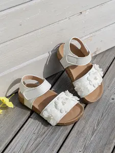 Baby Velcro Sandals, Forest Style Gentle Pearl Flower Design, Lightweight Protective Footwear, New Arrival Casual Shoes for Girls, Kids Shoes