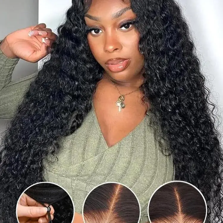 【13x6 Glueless Wig】Bling Hair Pre-Cut Lace Glueless Human Hair Wigs Pre Plucked 180 Density Brazilian Body Wave Deep Wave Wig With Invisi Drawstring for Black Women Glueless Curly Lace Frontal Wig Natural Color