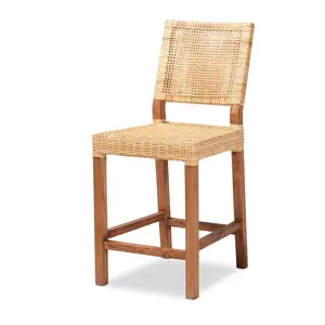 Lesia Rattan and Wood Counter Height Barstool Natural/Walnut - bali & pari