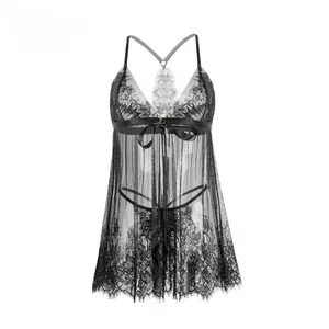 Elegant Camisole Dress With Split Skirt Lingerie Thong Passion Nightgown