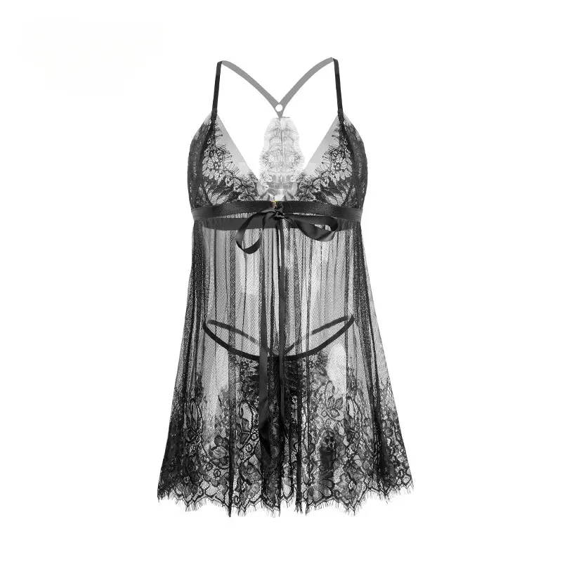 Elegant Camisole Dress With Split Skirt Lingerie Thong Passion Nightgown