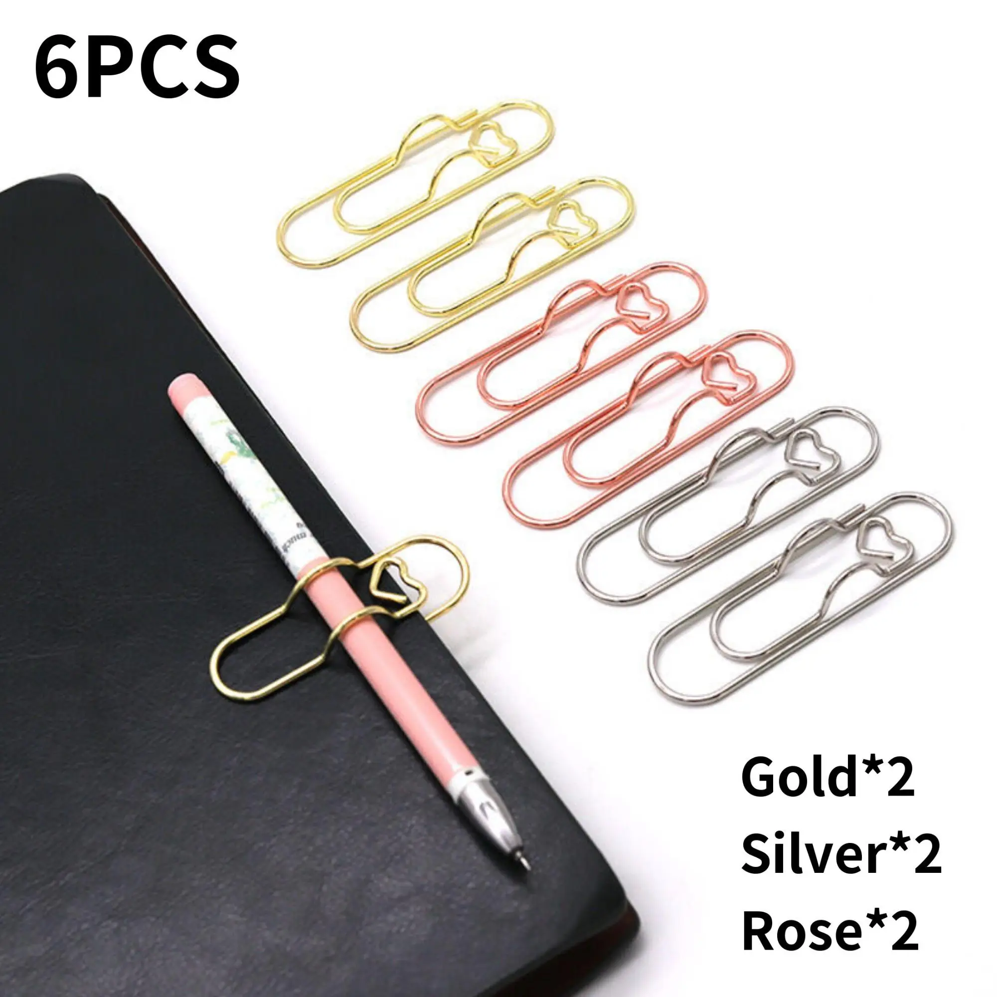 Metal Pen Clip, 6counts/set Mixed Color Portable Pen Holder, Multifunctional Pen Holder for Notebook, Book, Journal, Clipboard, Paper, Summer for Gift