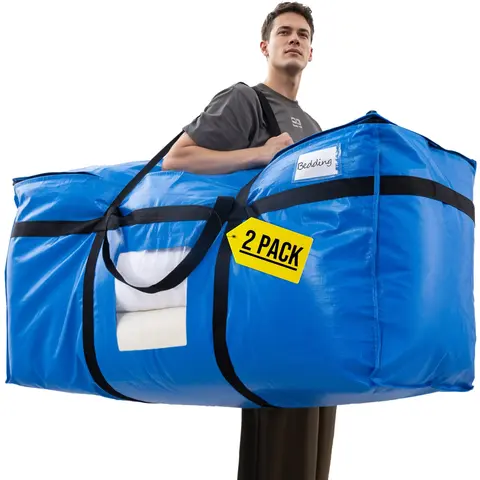 TAILI 69 Gallon Extra Large Storage Bags, XXL Blue Heavy Duty Moving Bags For Storage with Visible Window, Wrap Around Handles, Totes for Space Saving, Alternative to Moving Boxes (2 Pack) Durable Lightweight Organizer Compression Packing