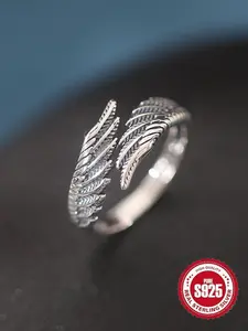 S925 Sterling Silver Classic Retro Style Angel Feather Wing Ring, Fashion Jewelry for Party, Daily Clothing Decor, Trendy All-match & Exquisite Jewelry for Gift
