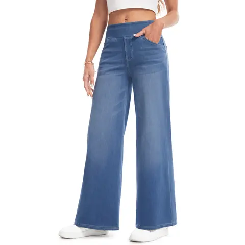 YUCOLEN High Waisted Wide Leg Stretchy Jeans Pocket Washed Tummy Control Butt Lifter Casual Jeans