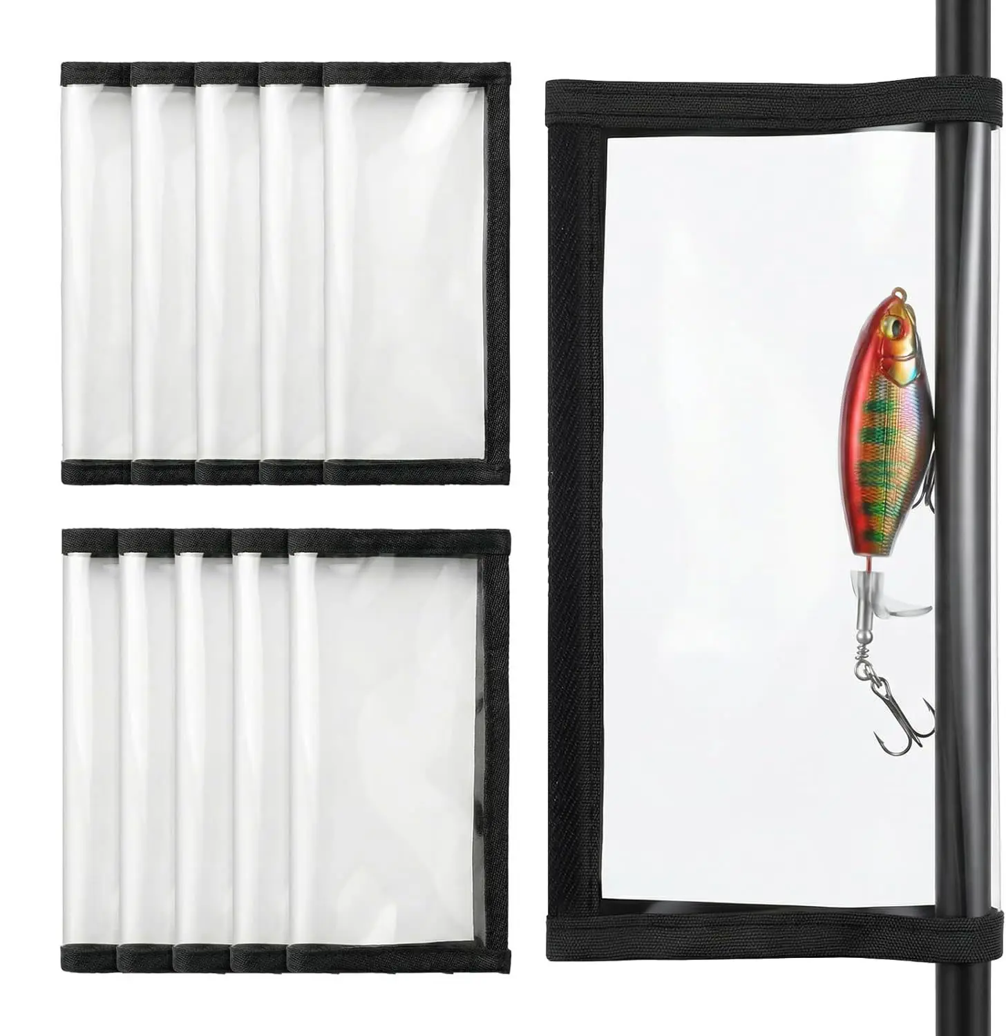 1/5/10Pcs Fishing Lure Wraps for rod 4*7inch Durable Clear PVC Lure Covers Keep Hooks Safe Bait Storage Open and Close Hook Loop System