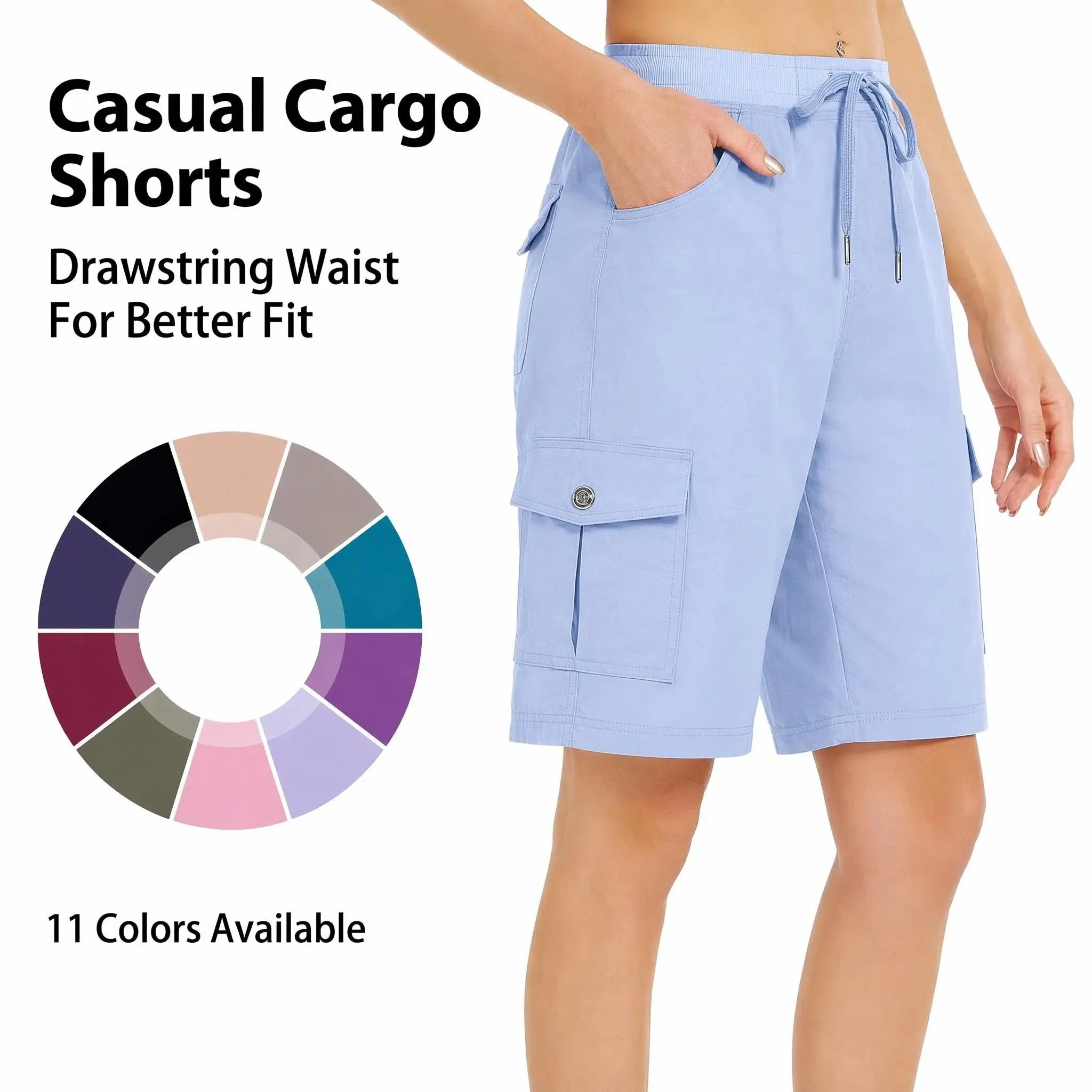 Women's Chic Outdoor Cargo Shorts, Quick Dry 10" Inseam Stretch Nylon with Pockets for Hiking and Travel, Traveling, Active