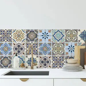 Moroccan Tile Stickers 30-Pack, 4x4inch - Peel and Stick Vinyl Decals,  Removable Backsplash Tiles for Kitchen, Bathroom & Furniture Decor