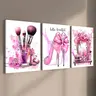 3 count wooden frame canvas, Pink beauty Art poster, Creative Design Print, Aesthetic Girly Art, women's room poster, bedroom, living room, corridor & above bed wall decoration, HD, waterproof, Art, Artwork, Decoration Items, Room Decorations