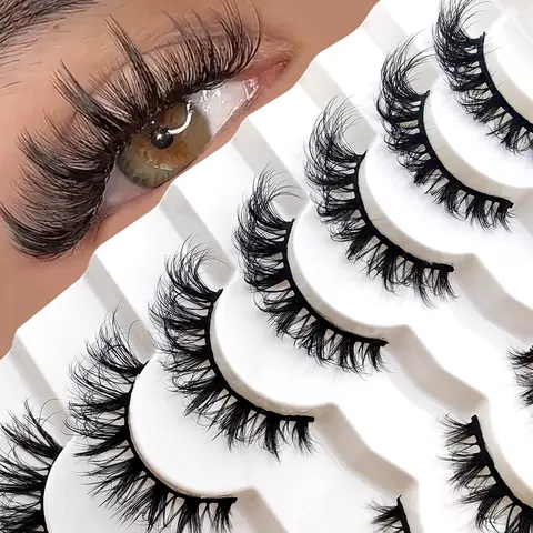 7 Pairs 3D Cat Eye False Eyelashes, Crossed, Fluffy, Curled, Natural Look, Comfortable, Versatile for Multiple Occasions, Press On Lash