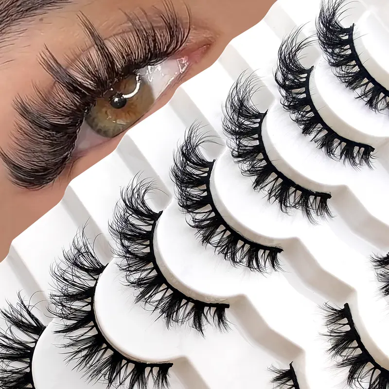 7 Pairs 3D Cat Eye False Eyelashes, Crossed, Fluffy, Curled, Natural Look, Comfortable, Versatile for Multiple Occasions, Press On Lash