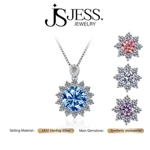 [#294] Sunflower Necklace & Earrings Set, 1ct/2ct/5ct VVS Round Cut Synthetic Moissanite, Brilliant 925 Sterling Silver Jewelry, Perfect Gift for Women Wedding Dainty