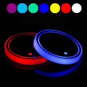 Car Coaster, Round Anti-slip LED Light Up Coaster, RGB Color Changing Car Cup Holder Pad, Car Interior Decorative Accessories
