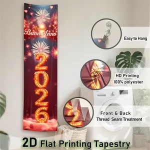 Vivid 2026 Numeric Vertical Tapestry | 2D Flat Printing Tapestry Wall Hanging | Grand Celebration Aesthetics Wall Decor for Bedroom Living Room | Vibrant Red and Orange Polyester Tapestries | New Year Gift Ideas for Women