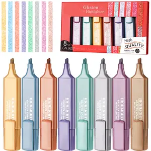 NiArt Metallic Glitter Highlighters Set with Chisel Tips, Flexible Line Width and Smudge-Proof Water-Based Ink for Sparkling Note-Taking