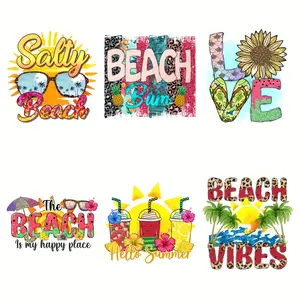 Beach Vacation Theme Iron on Transfer Sticker, 6 Counts/set Washable Cartoon Decals, Assorted Relaxing Holiday Patches for Garment Accessories