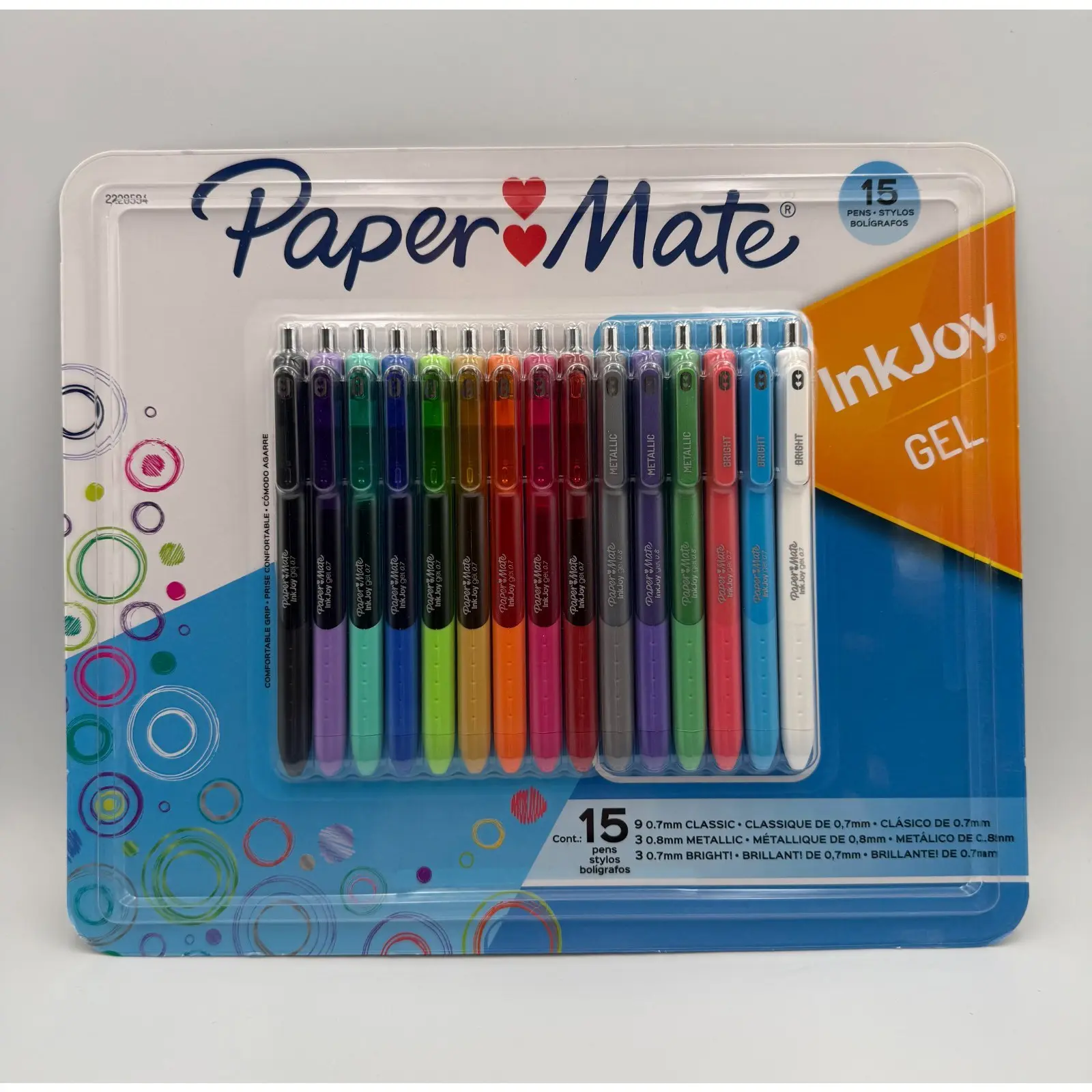 Paper Mate InkJoy Gel Pens Assorted Colors 0.7mm Medium 0.8mm Metallic - 15 Pack